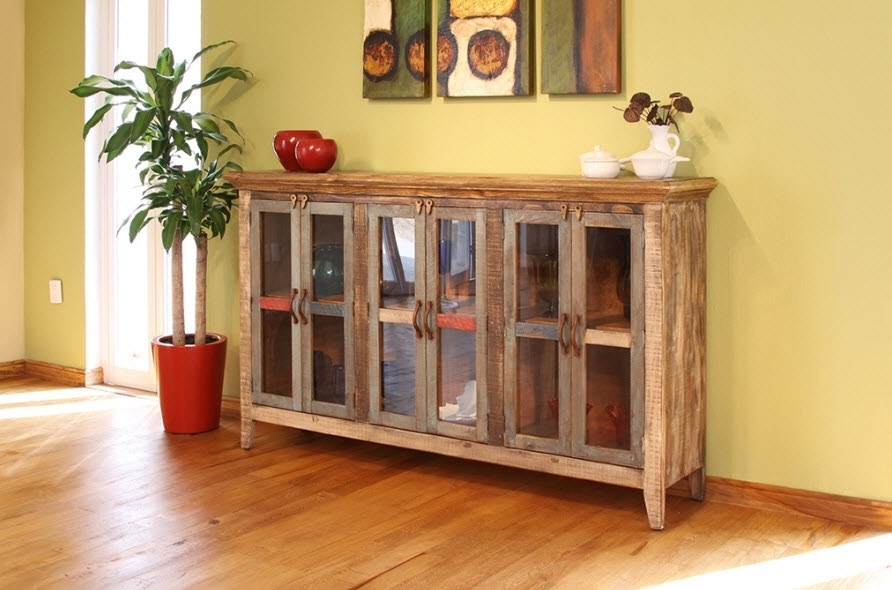 International Furniture Direct Living Room 73" Console with 6 glass