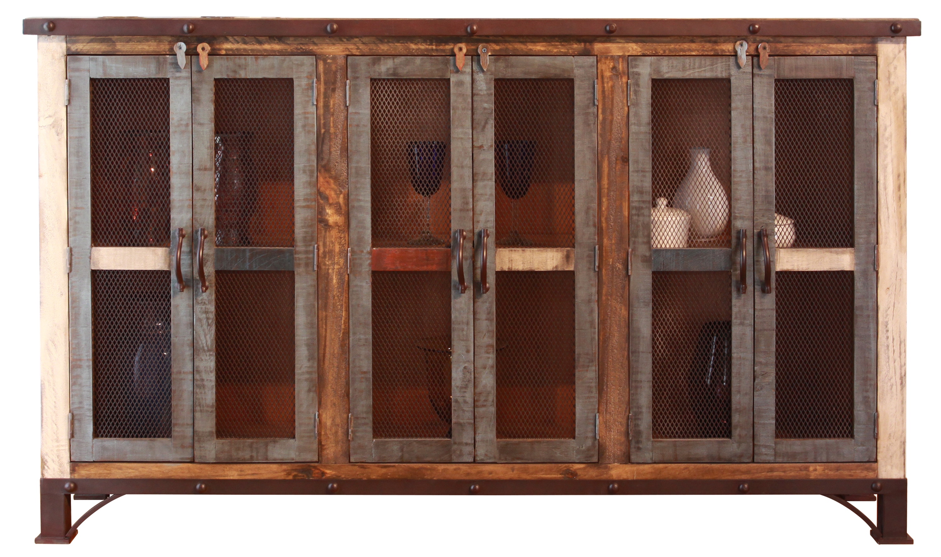 International Furniture Direct Living Room 71" Console with 6 Iron mesh