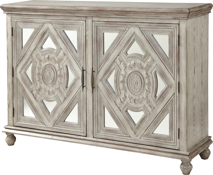Coast2Coast Home Peyton 2 Door Credenza with Mirror Paneled Doors with Carved Detail Overlay 22563