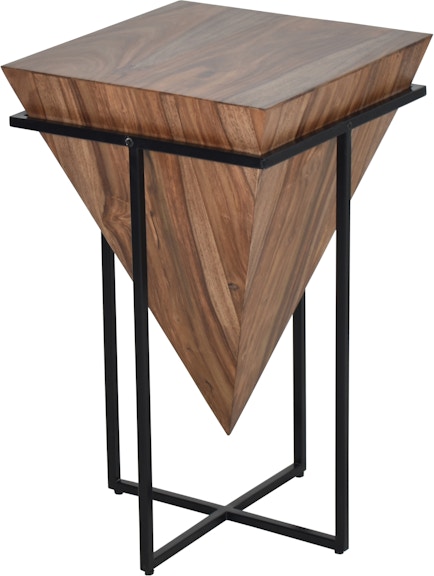 Coast2Coast Home Stowe Eclectic Sheesham Wood Pyramid Shaped Accent Side End Table with Iron Base 58119