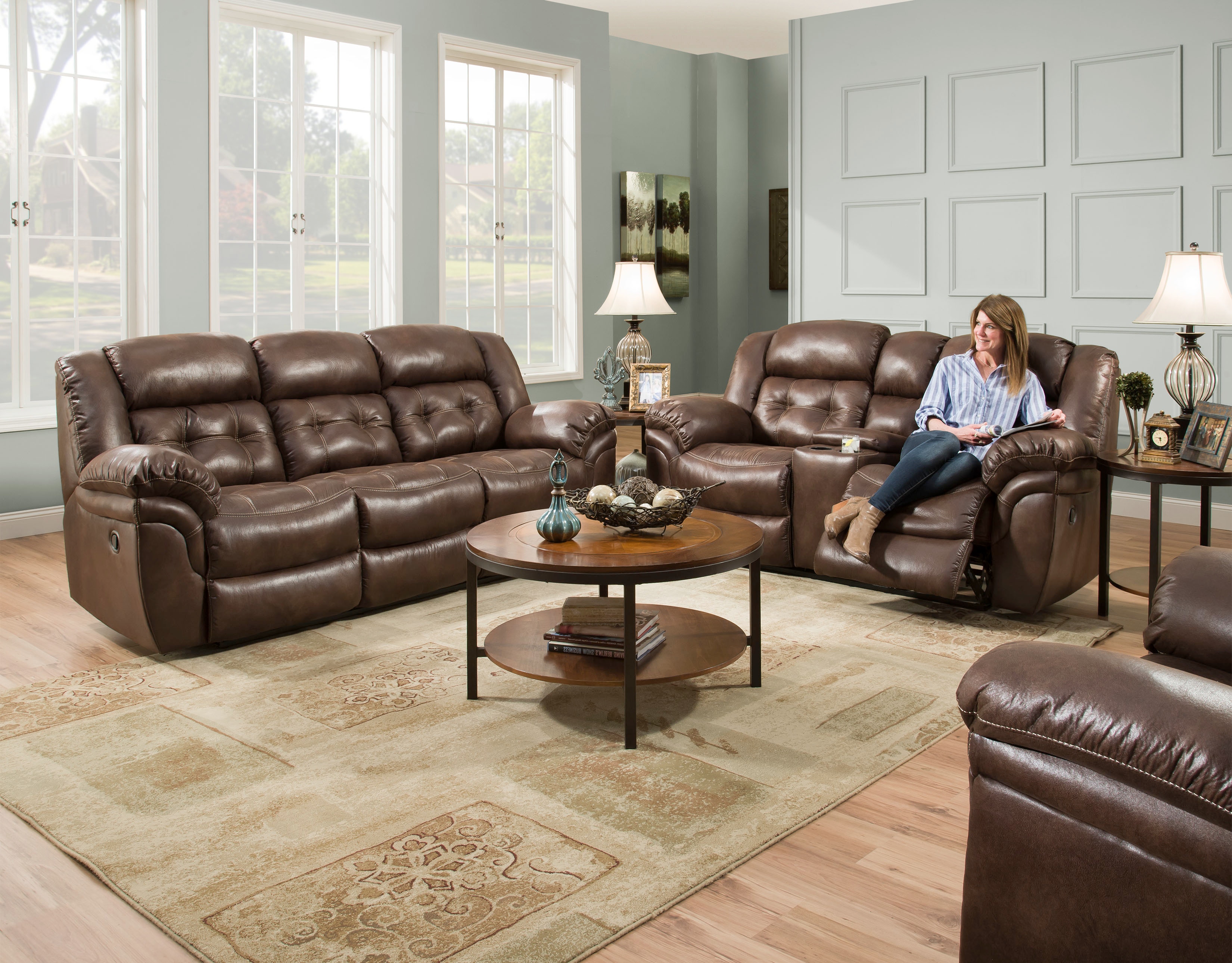HomeStretch Living Room Double Reclining Sofa 1293021 Hennen