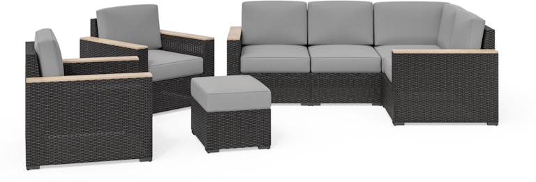 homestyles Boca Raton Outdoor 4 Seat Sectional, Arm Chair Pair and Ottoman 6801-411D9-T