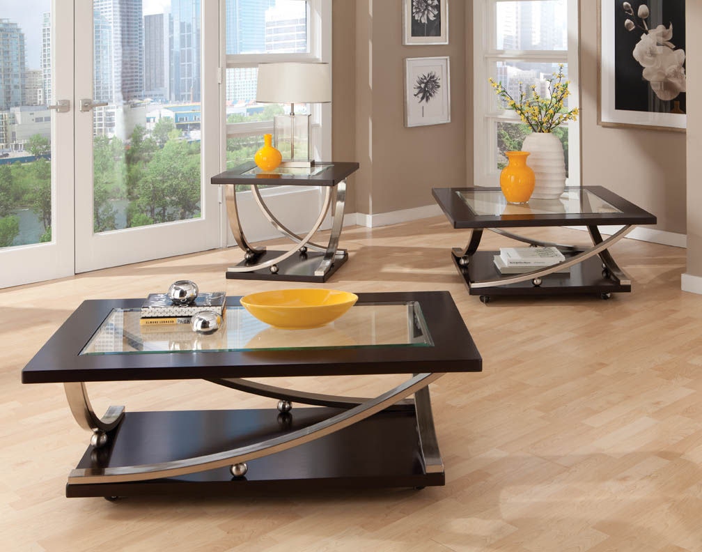 Standard Furniture Living Room Cocktail Table, With Glass And Casters