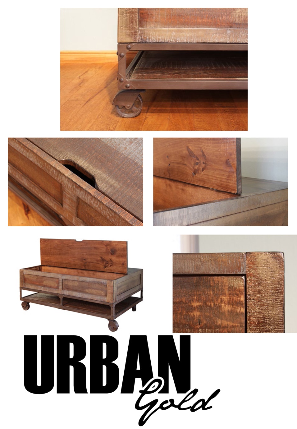 International Furniture Direct Urban Gold Lift Top Cocktail Table with