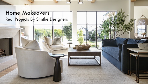 Living Room with blue sofa and chairs. Home Makeovers - real projects by Smithe designers
