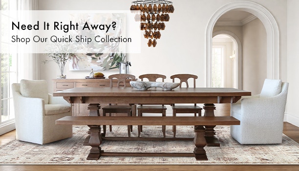 Dining table with chairs in dining room. Need it right away? Shop the Quick Ship Collection for Fast Delivery