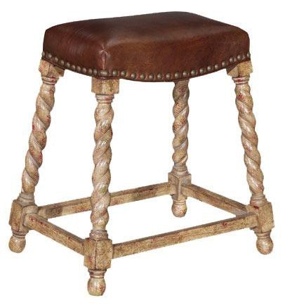 Leathercraft by OHD Wood Carved Counter Stool 810