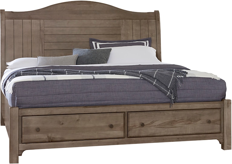 Vaughan-Bassett Furniture Company Cool Farmhouse King Sleigh Bed With Storage Footboard 801-663-066B-502-666