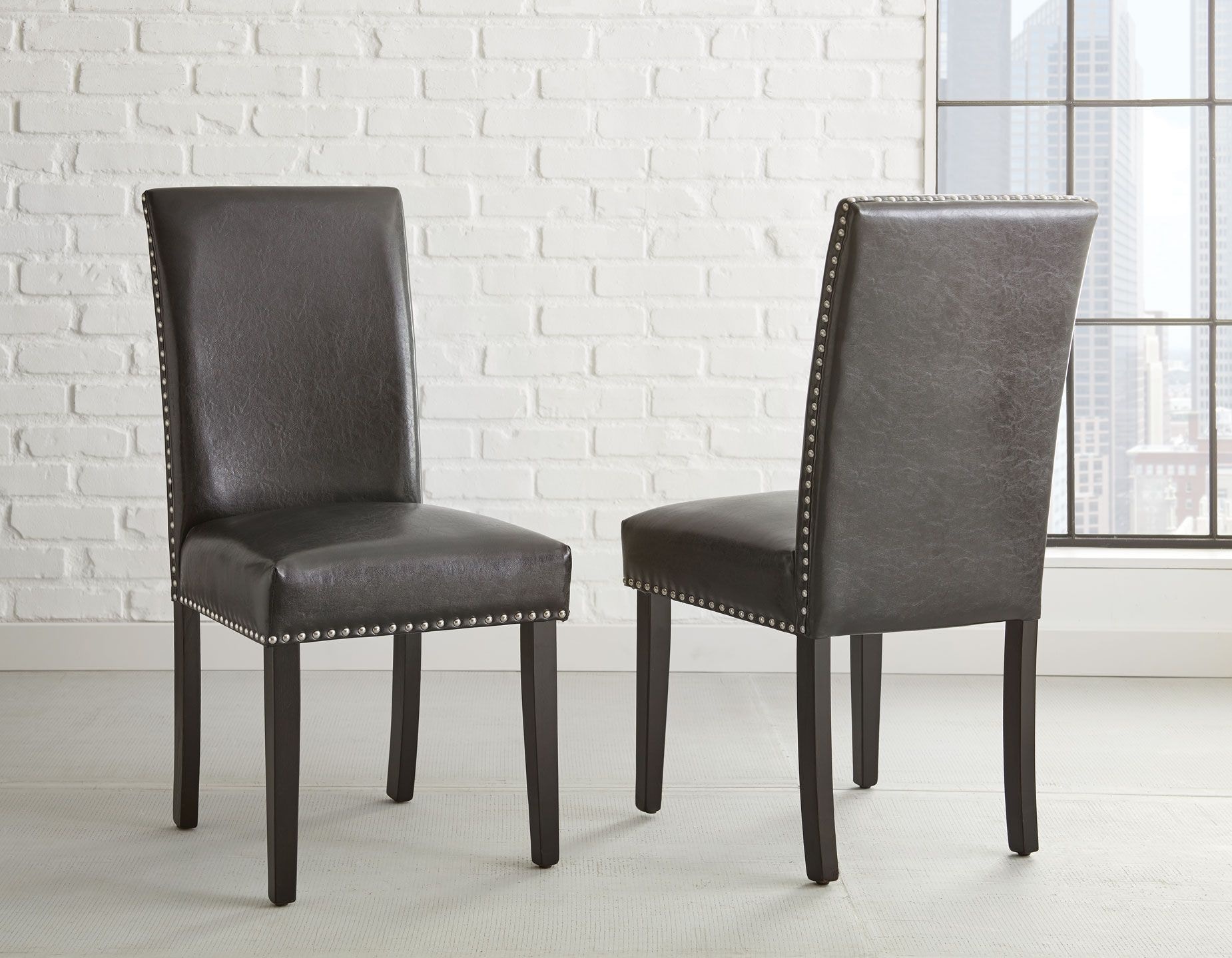 Faux leather online nailhead dining chairs