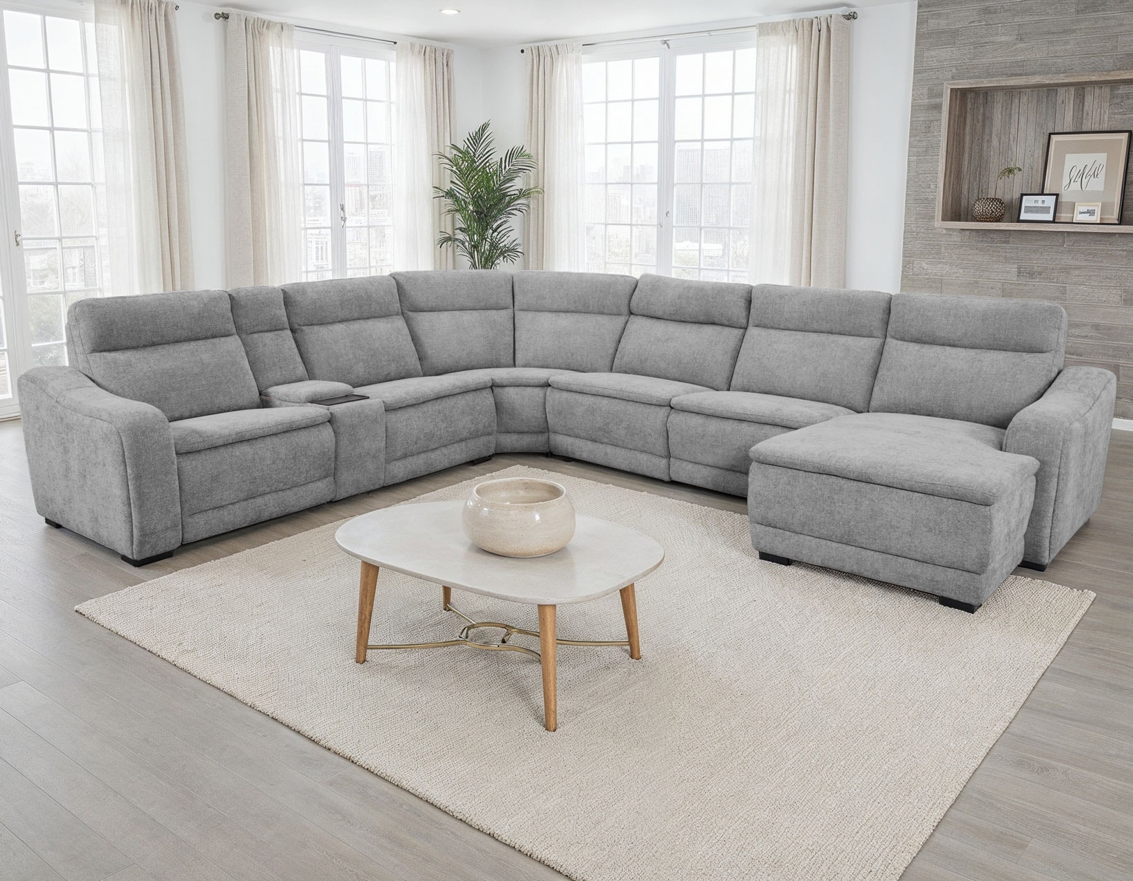  Conroe Dual-Power 7-Piece Reclining Sectional with Chaise, Gray Conroe-Sectional Gray