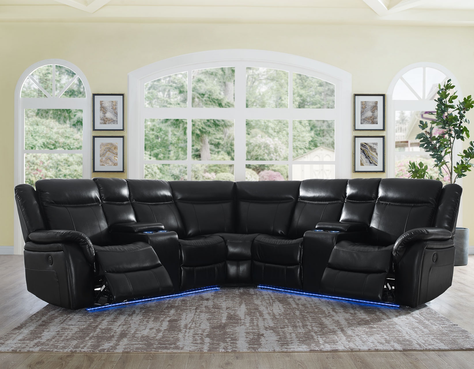 Sectional with 3 power outlet recliners