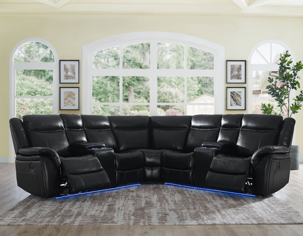 woodbridge 5 pcs sectional sofa set black leather