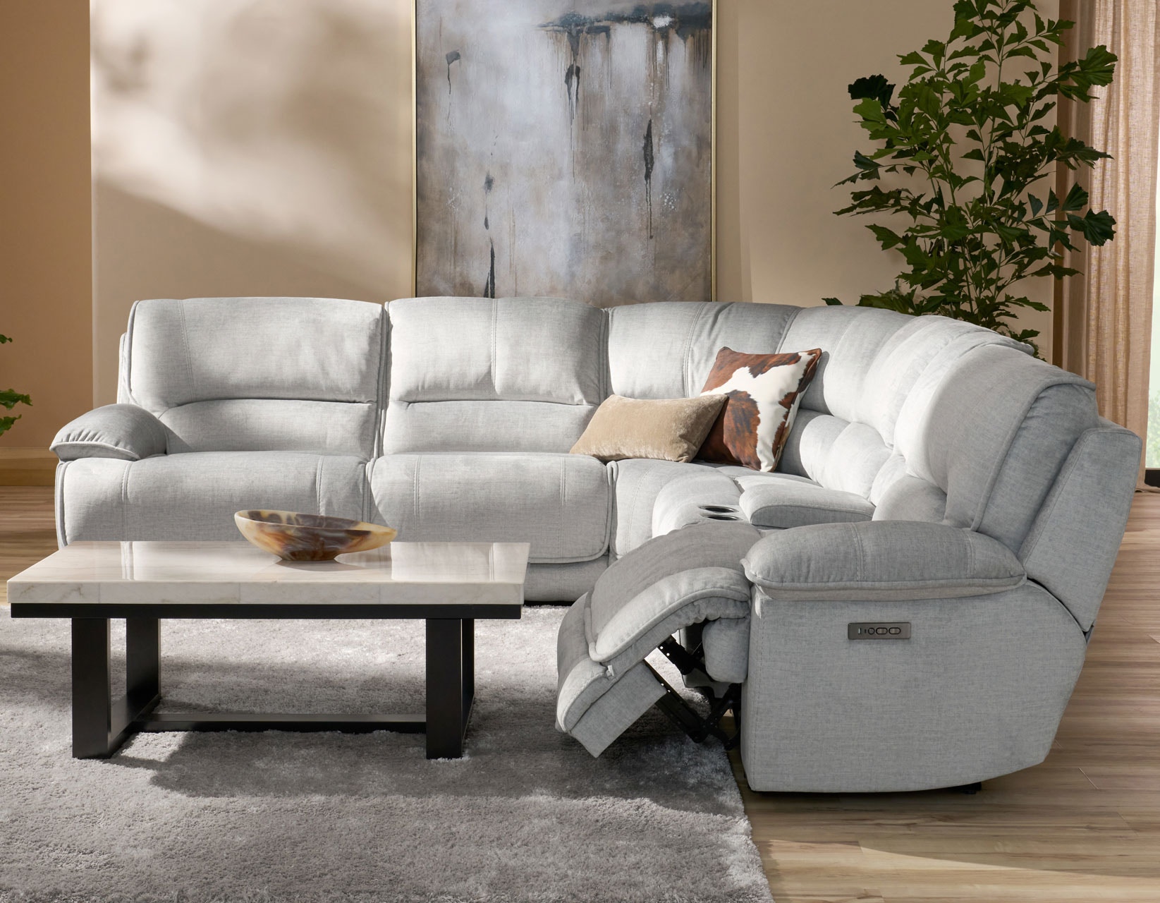  Olsen 6-Piece Sectional, Dual-Power Zero-Gravity Reclining, Silver Olsen-Sectional Silver