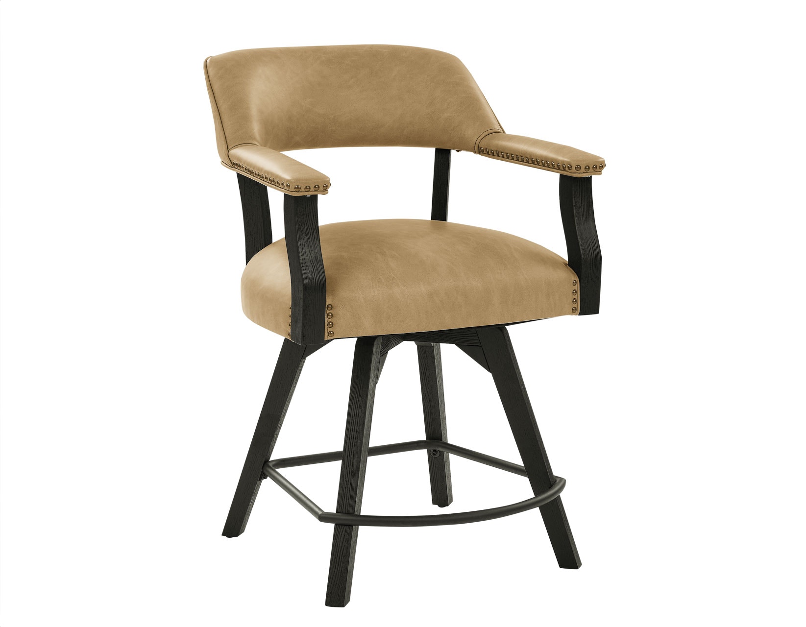  Rylie 24 Inch Counter Captains Chair, Black Finish with Sand Vegan Leather 