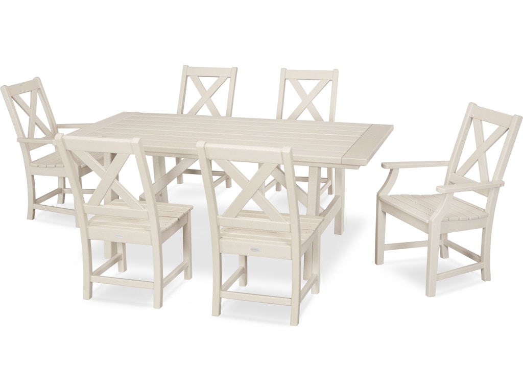 Polywood Outdoor Patio Braxton 7 Piece Rustic Farmhouse Dining Set In Sand Pws507 1 Sa Mattress