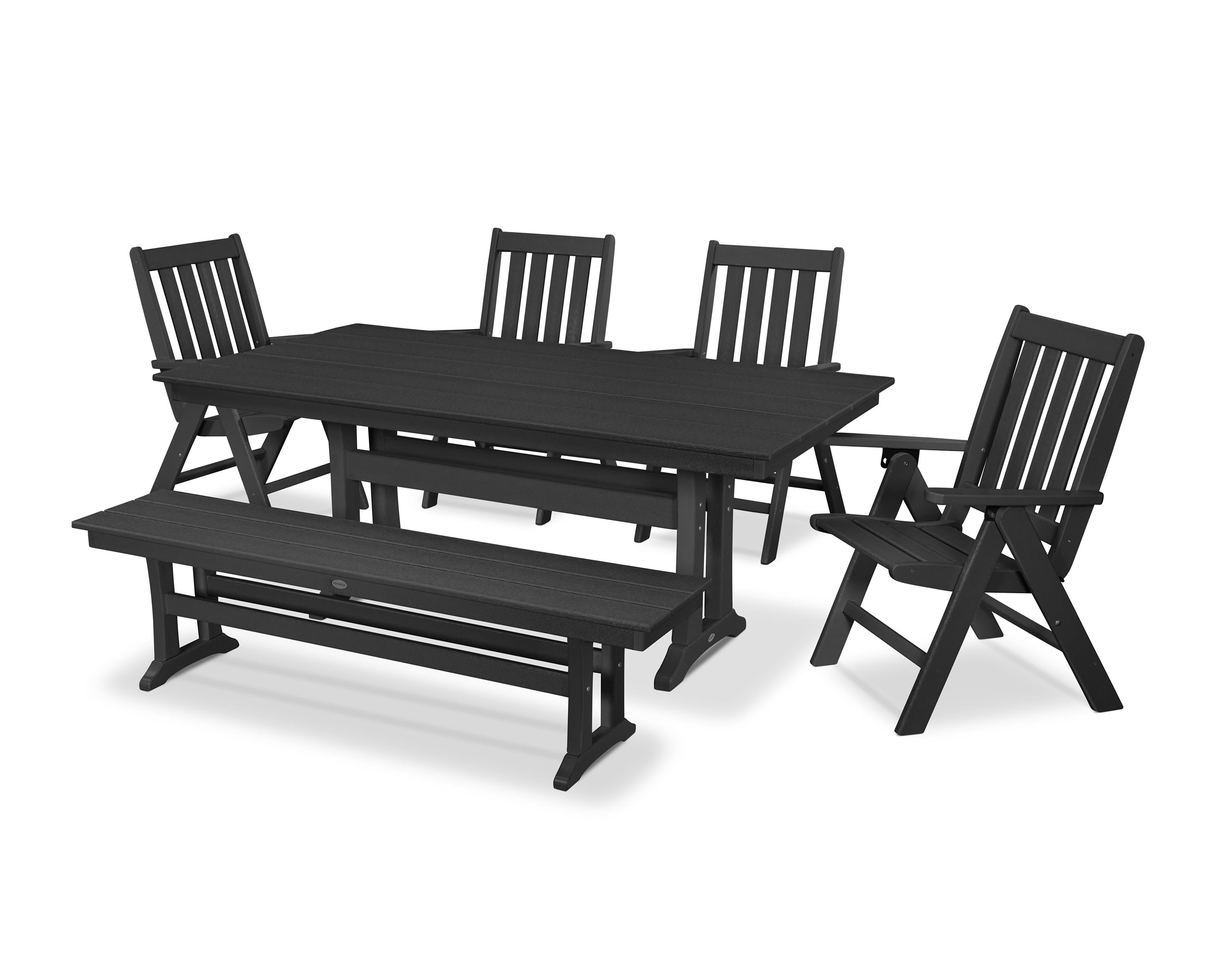 Vineyard 6 Piece Farmhouse Folding Dining Set With Bench