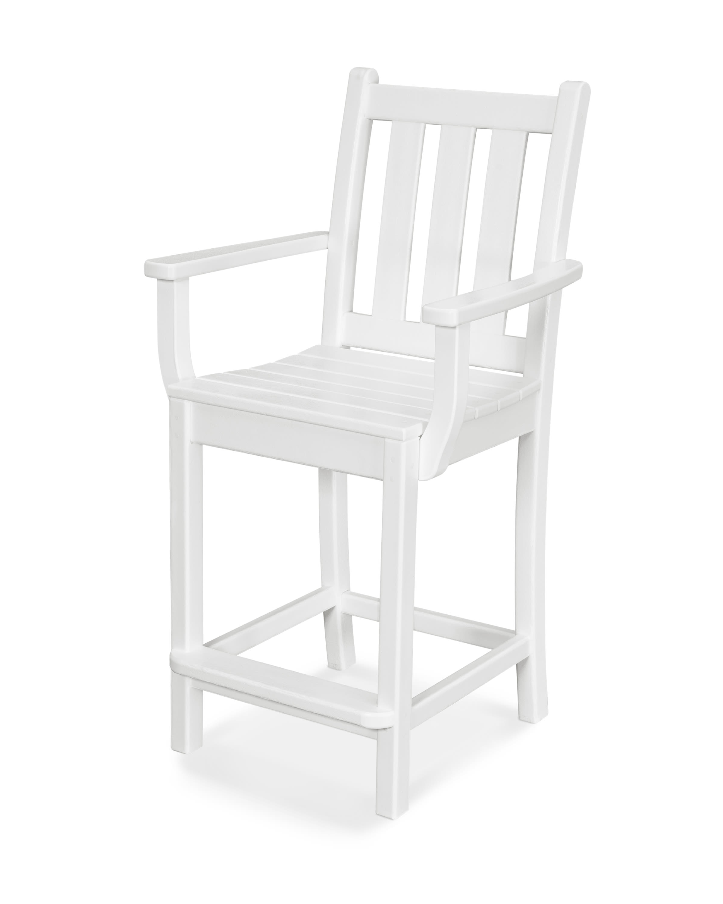  Traditional Garden Counter Arm Chair In White 