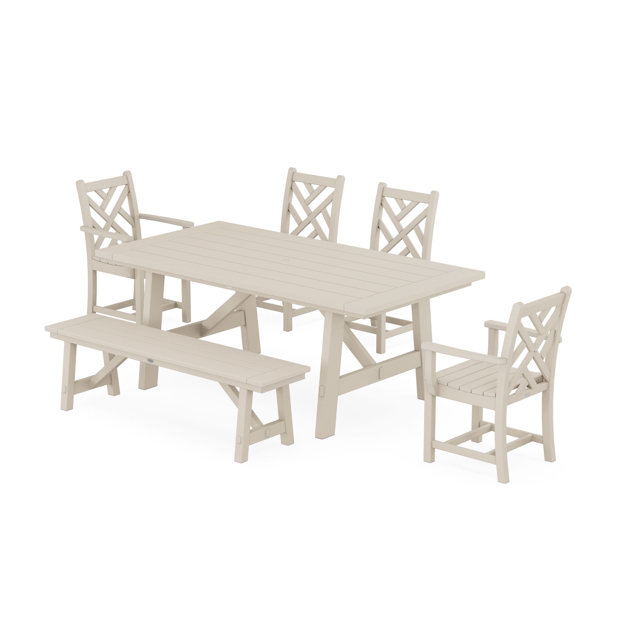  Chippendale 6-Piece Rustic Farmhouse Dining Set With Bench 