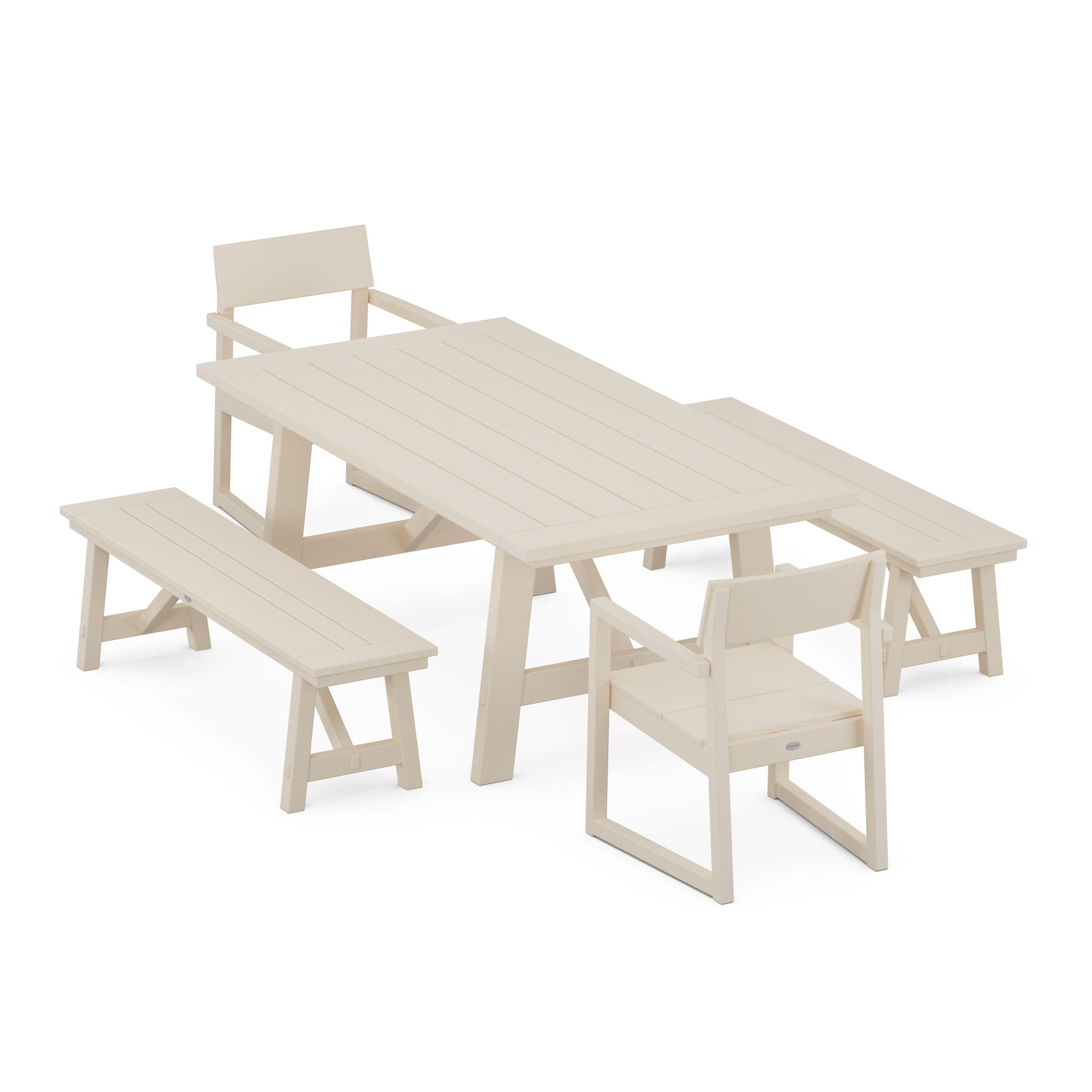  Edge 5-Piece Rustic Farmhouse Dining Set With Benches 