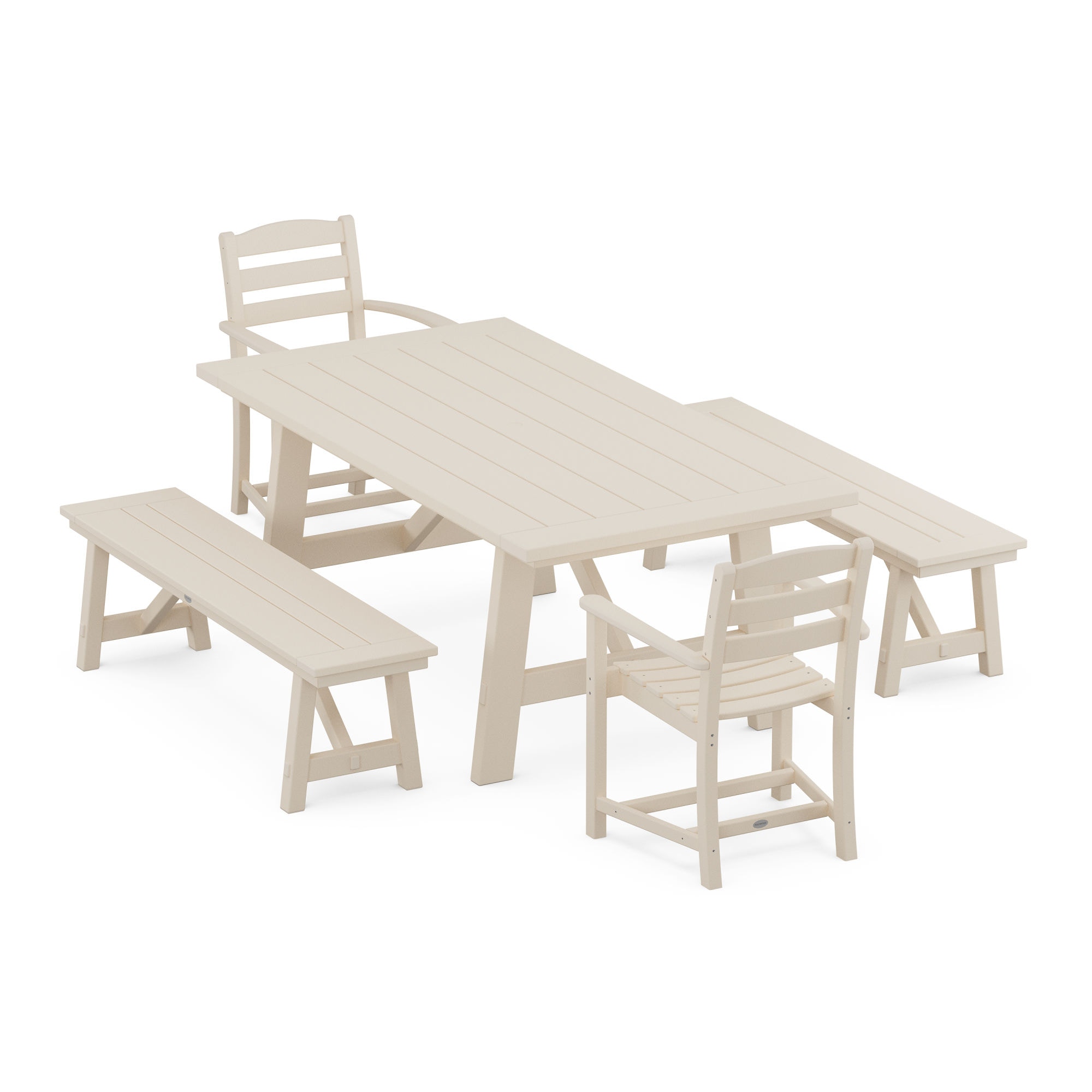  La Casa Cafe 5-Piece Rustic Farmhouse Dining Set With Benches 