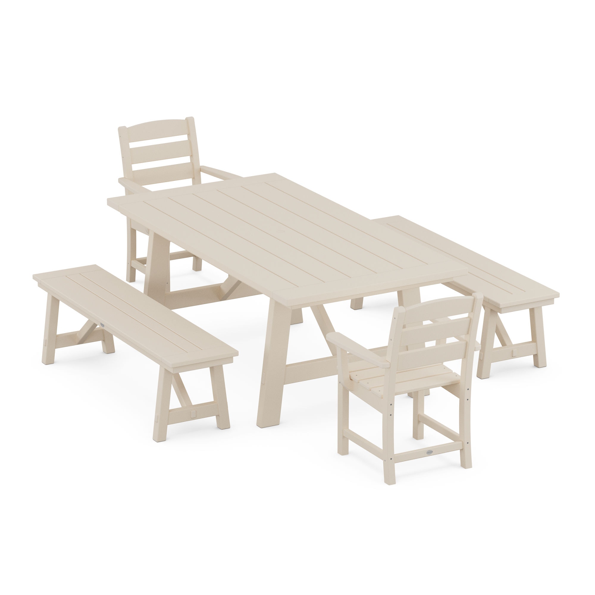  Lakeside 5-Piece Rustic Farmhouse Dining Set With Benches 