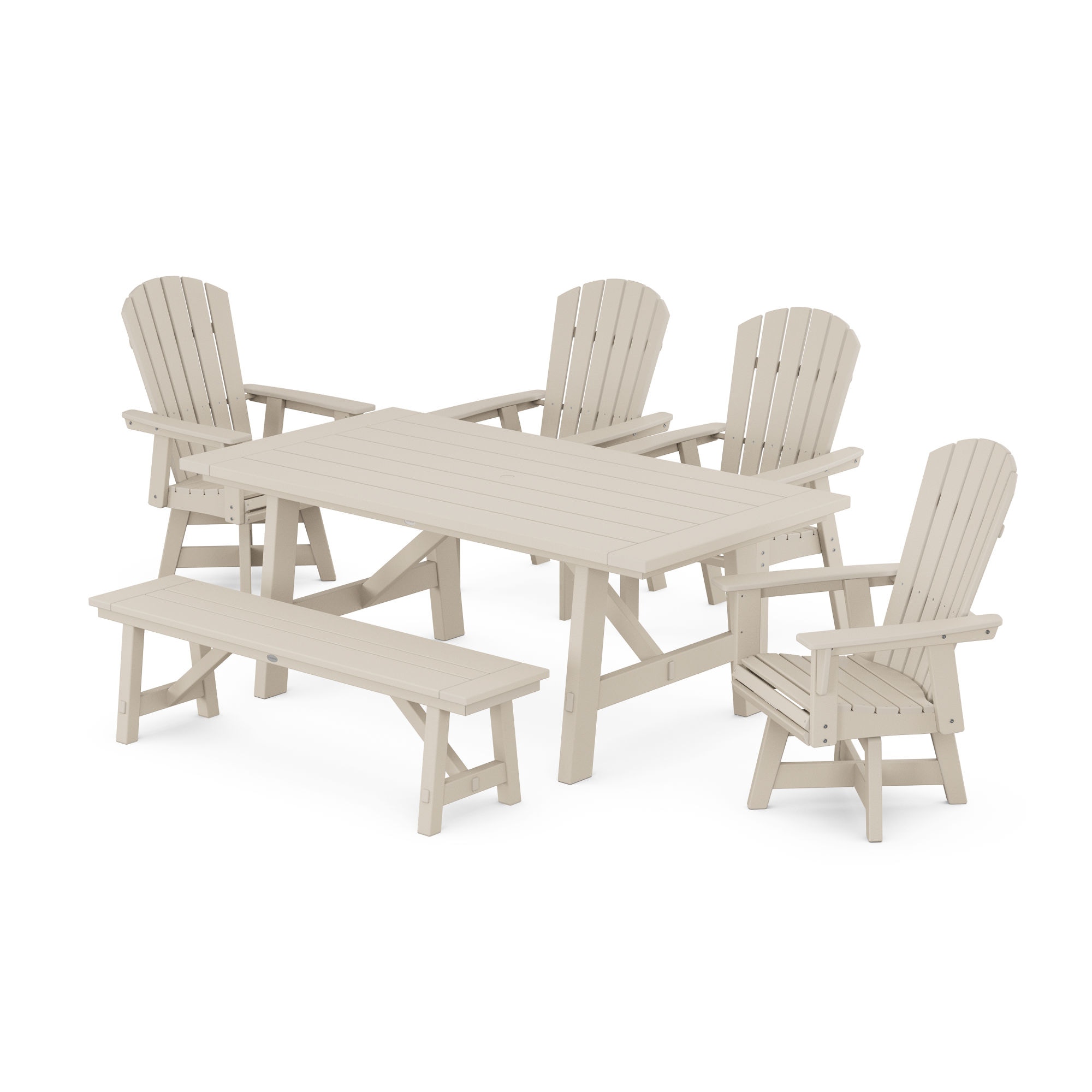  Nautical Adirondack Swivel 6-Piece Rustic Farmhouse Dining Set With Trestle Legs 