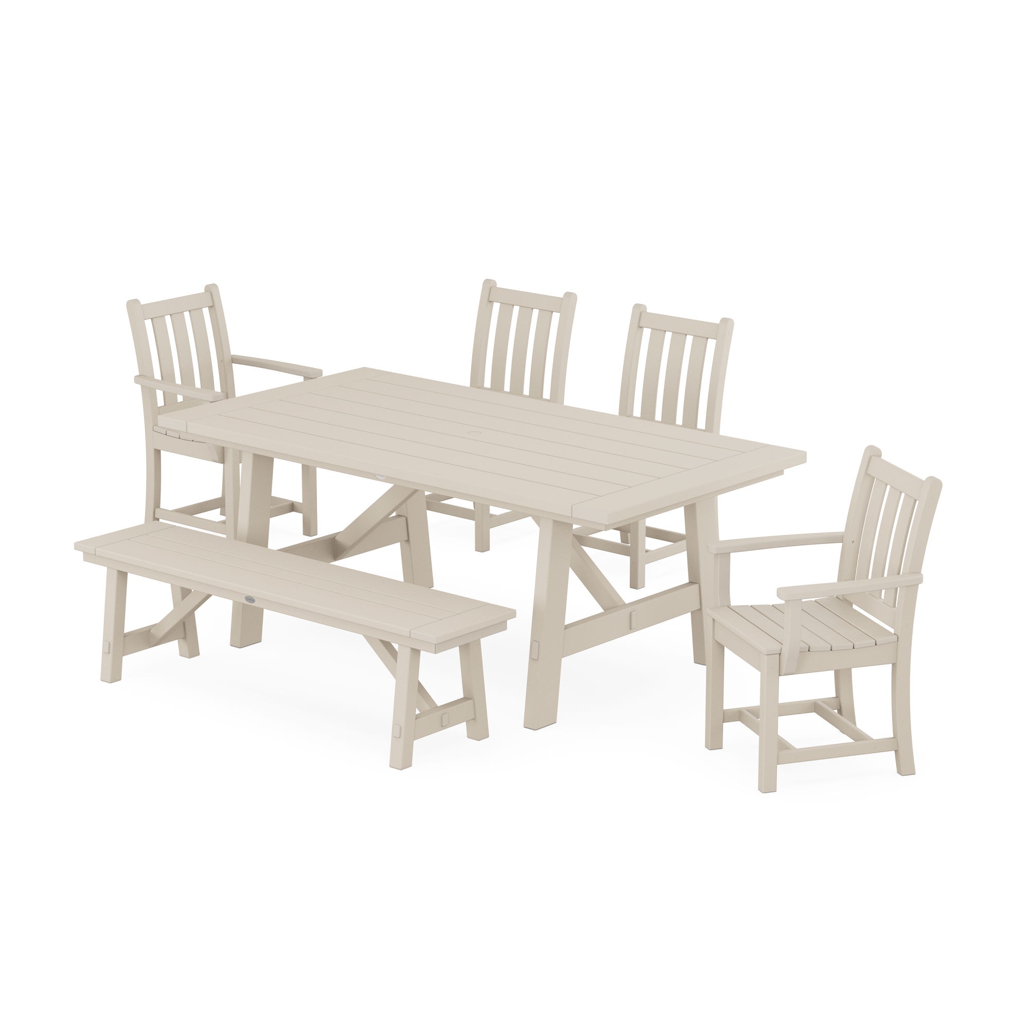 Traditional Garden 6-Piece Rustic Farmhouse Dining Set With Bench 