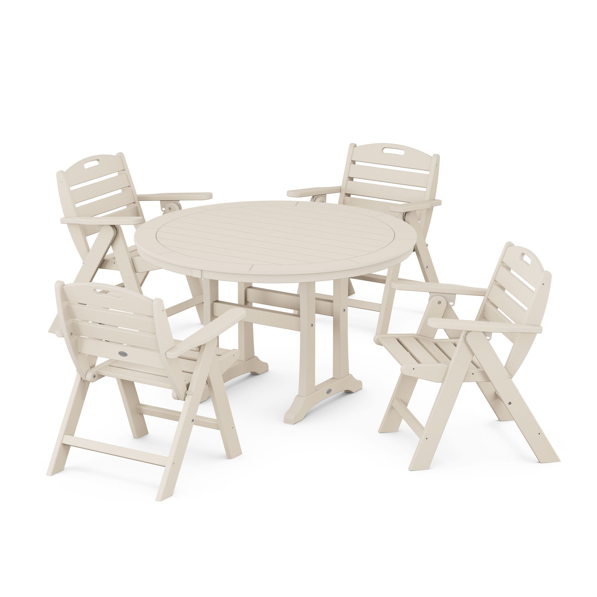  Nautical Lowback 5-Piece Round Dining Set With Trestle Legs 