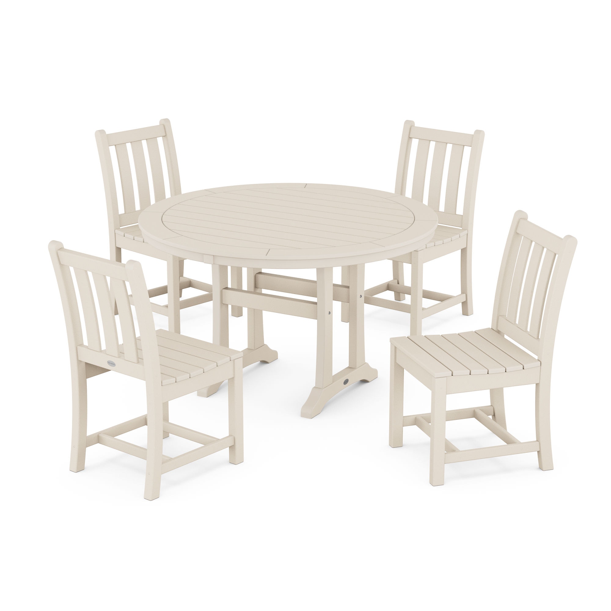 Traditional Garden Side Chair 5-Piece Round Dining Set With Trestle Legs 
