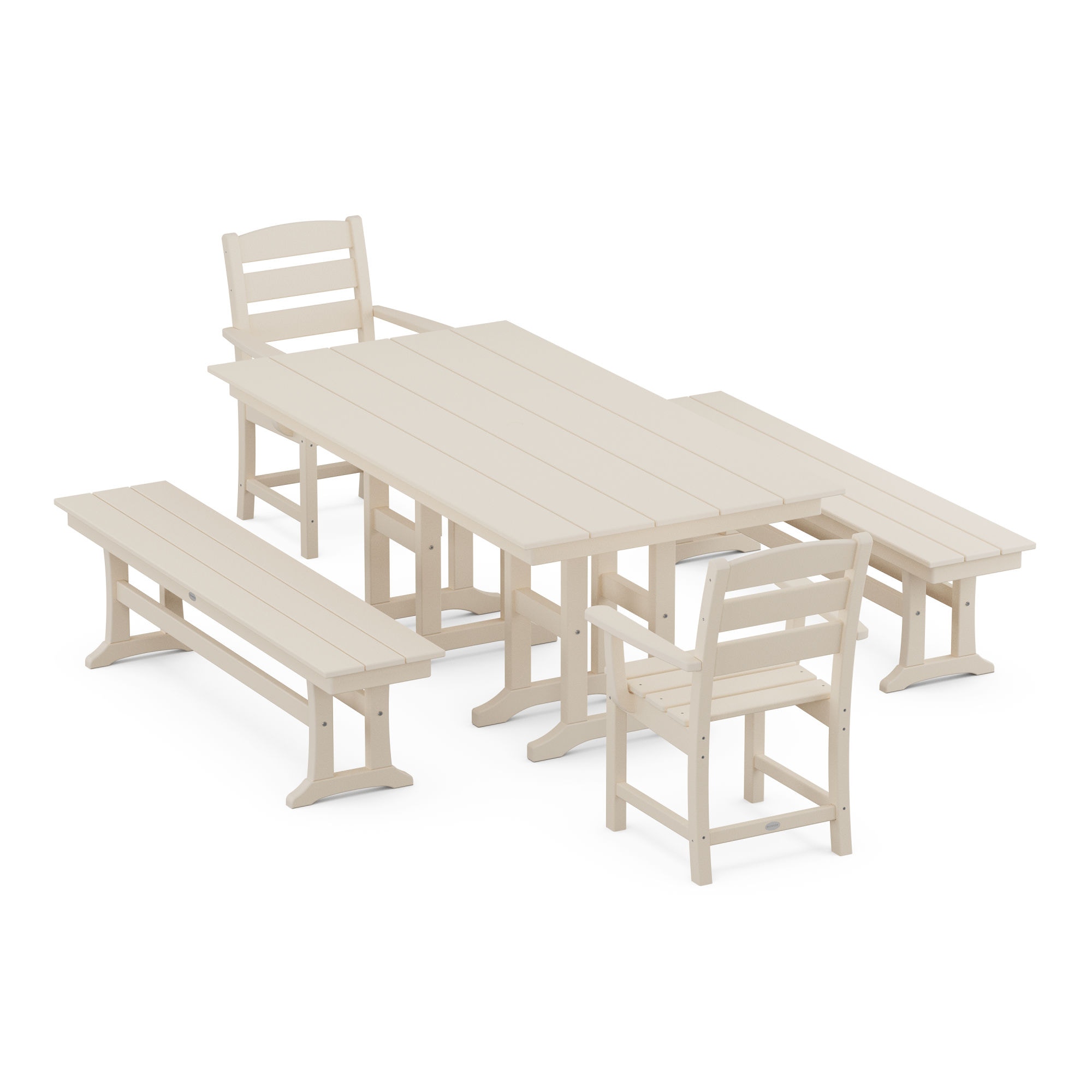  Lakeside 5-Piece Farmhouse Dining Set With Benches 