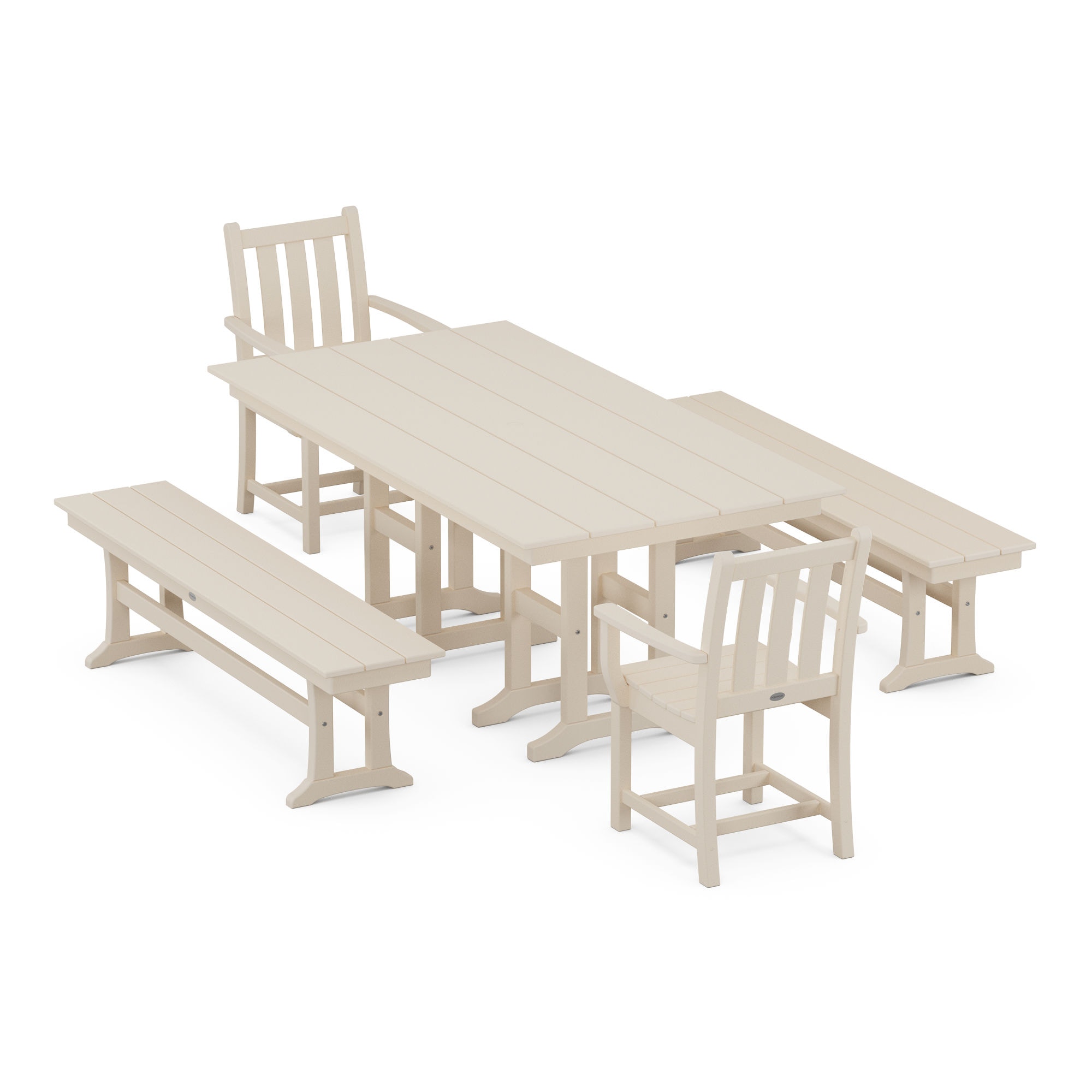  Traditional Garden 5-Piece Farmhouse Dining Set With Benches 