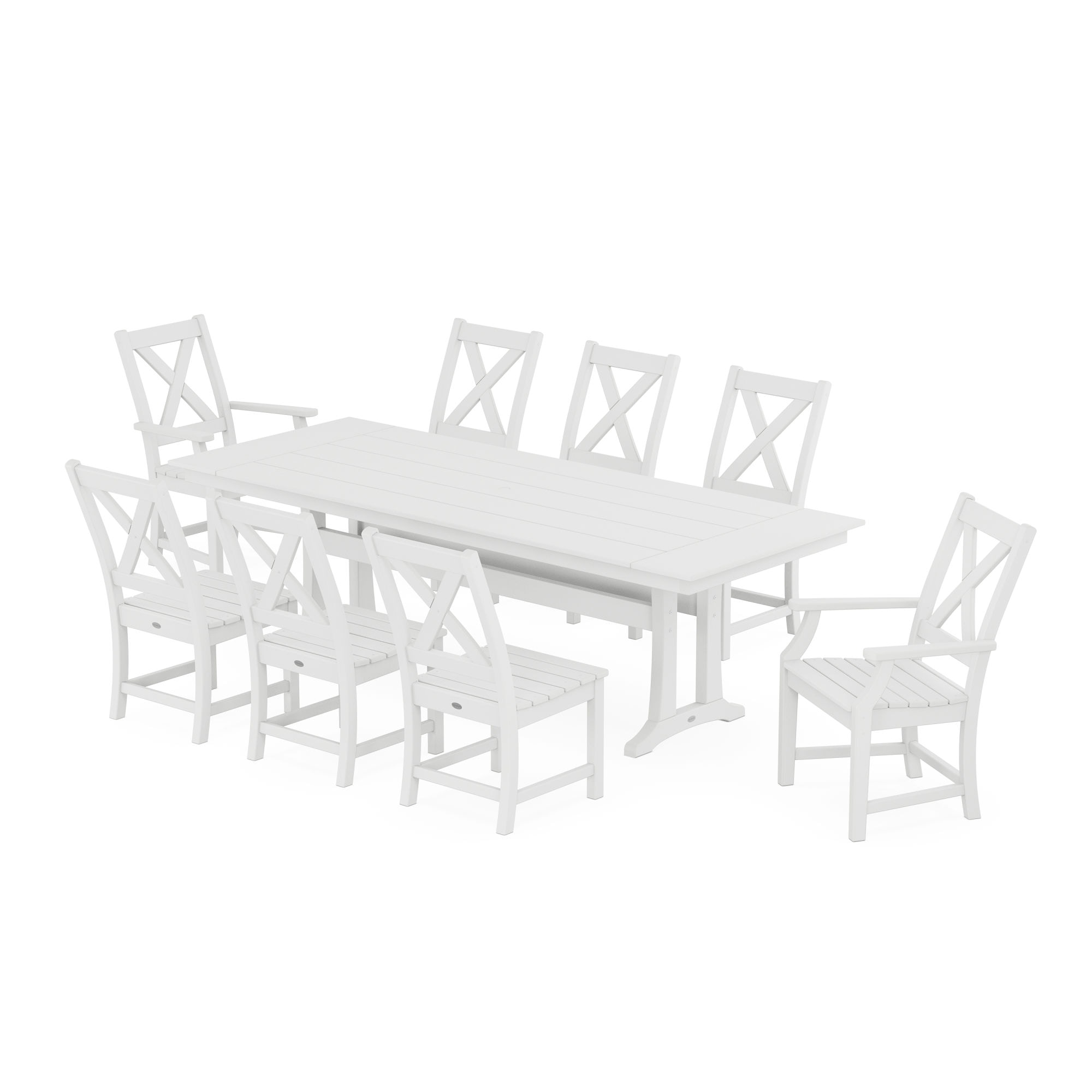  Braxton 9-Piece Farmhouse Dining Set With Trestle Legs 