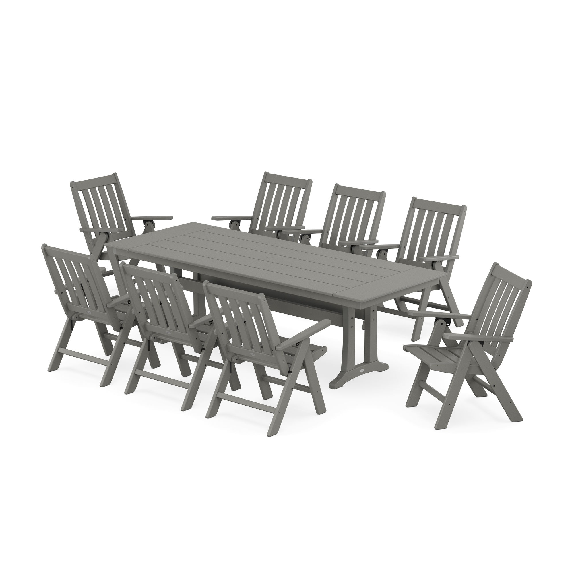  Vineyard Folding 9-Piece Farmhouse Dining Set With Trestle Legs 