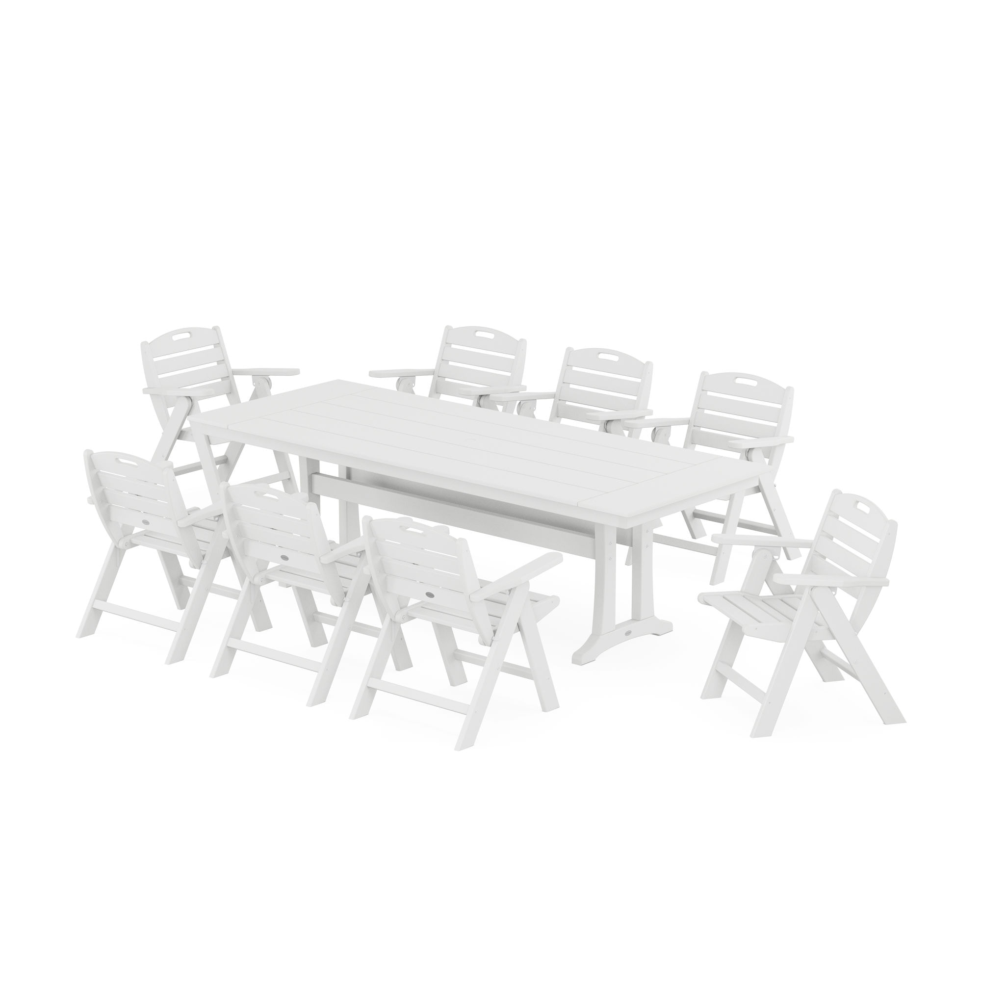  Nautical Lowback 9-Piece Farmhouse Dining Set With Trestle Legs 