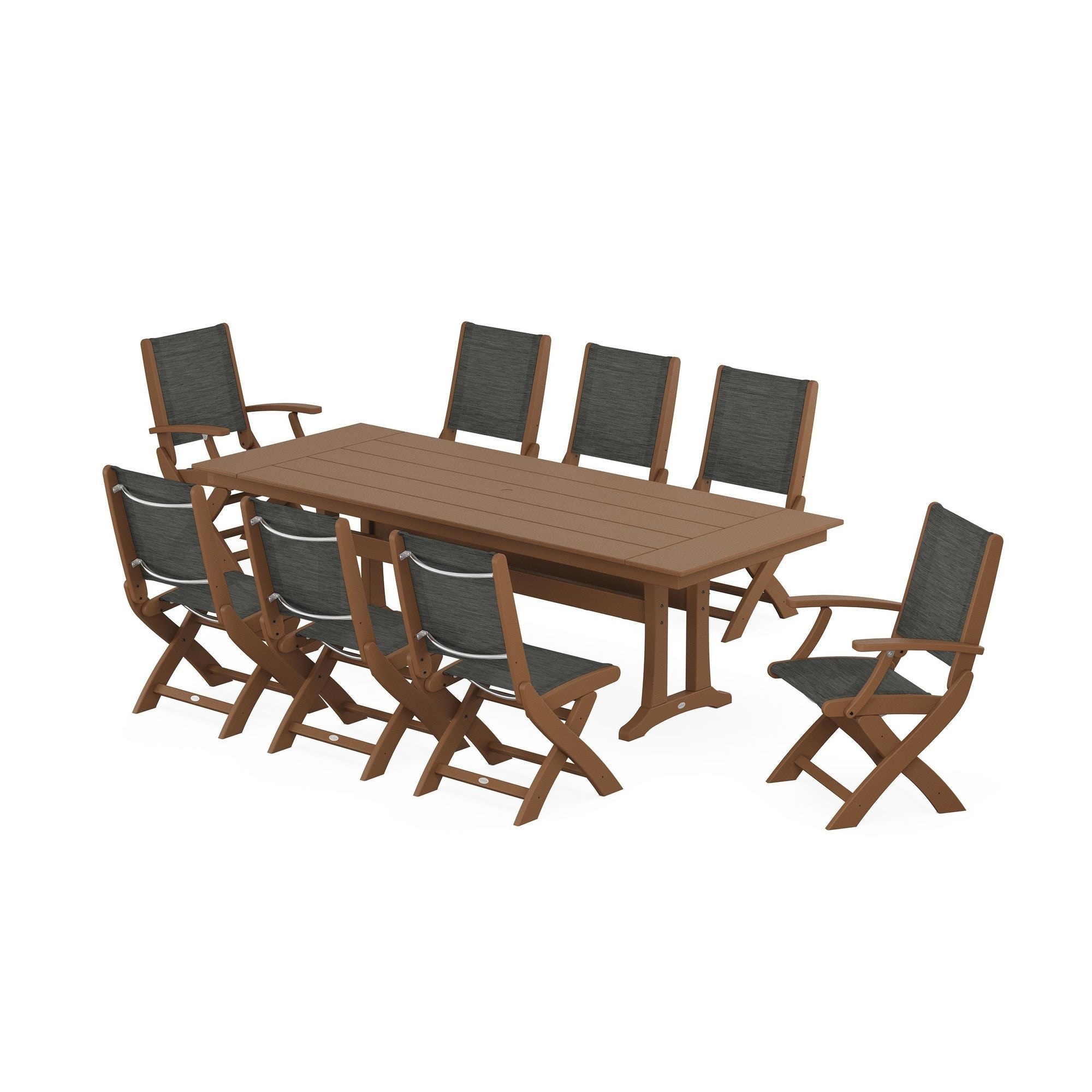  Coastal 9-Piece Folding Dining Chair Farmhouse Dining Set With Trestle Legs 