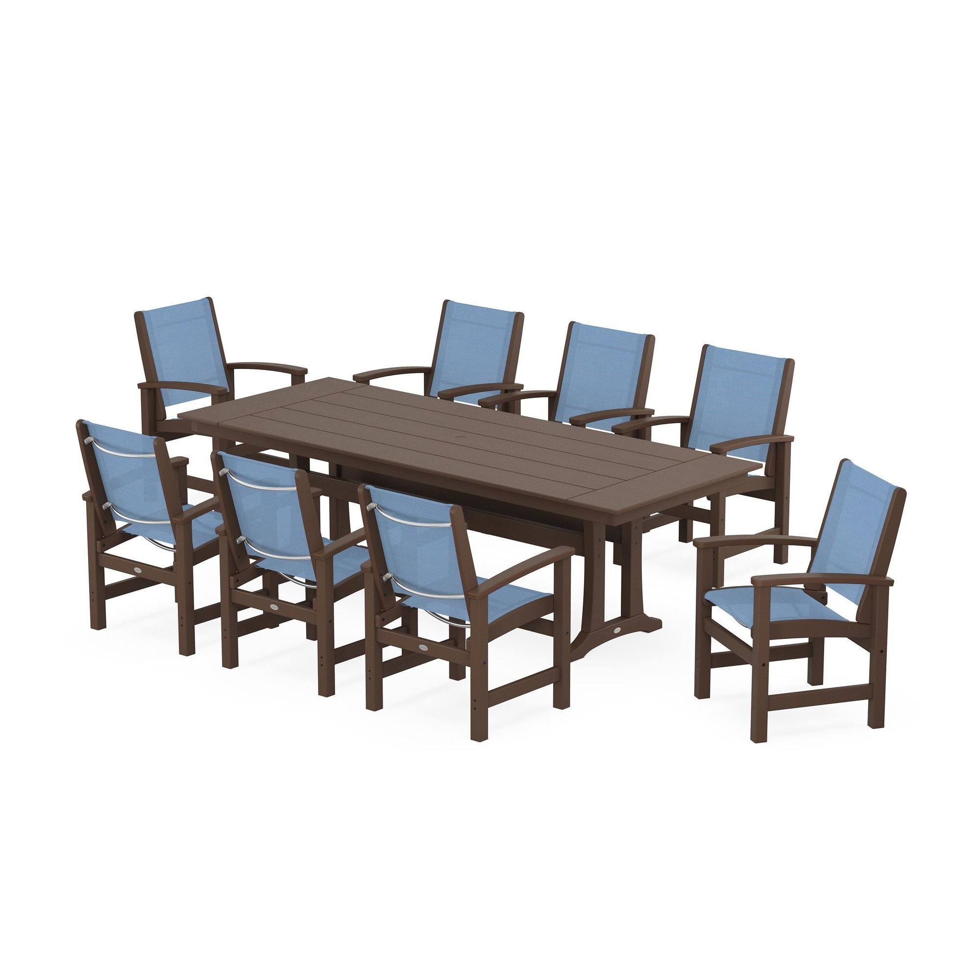 Coastal 9-Piece Farmhouse Dining Set With Trestle Legs 