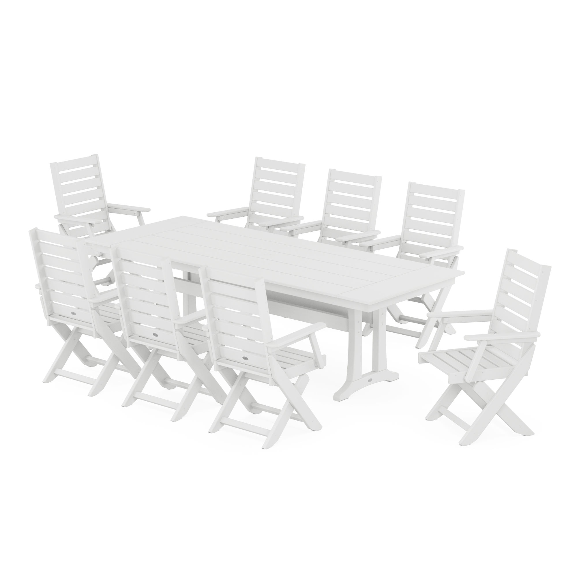  Captain 9-Piece Farmhouse Dining Set With Trestle Legs 