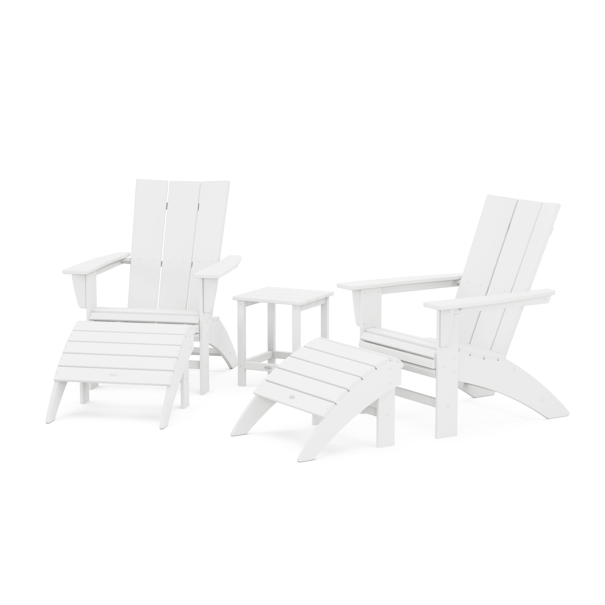  Modern Curveback Adirondack Chair 5-Piece Set With Ottomans And 18 Side Table 