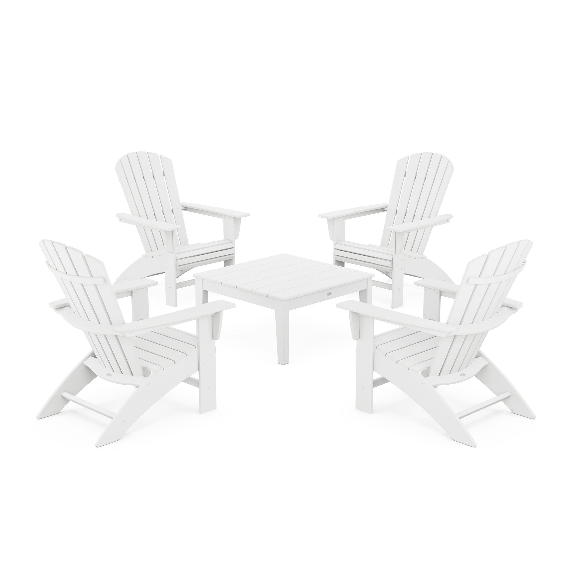  5-Piece Nautical Curveback Adirondack Chair Conversation Set With 36 Conversation Table 