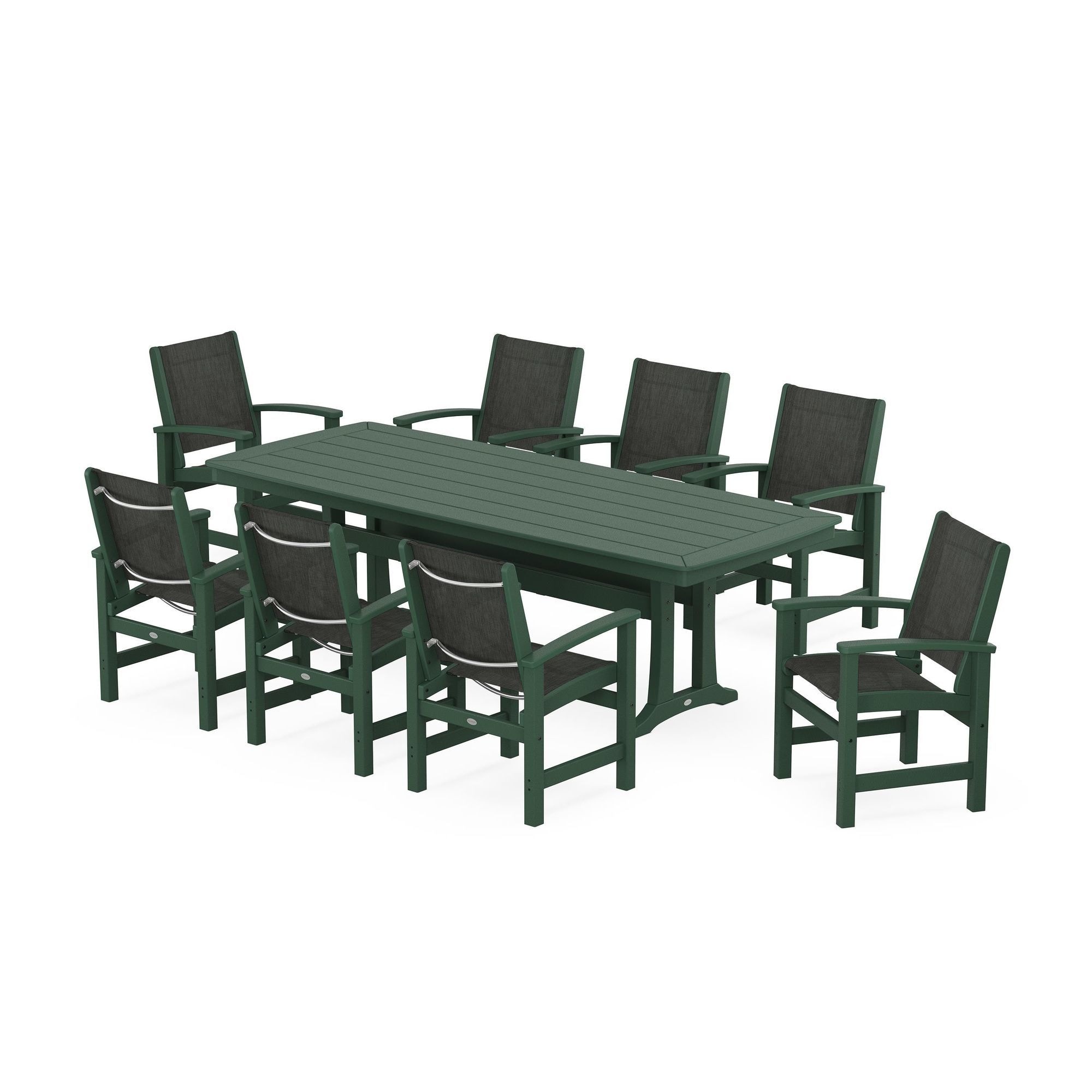 POLYWOOD Outdoor Furniture Coastal 9Piece Dining Set With Trestle Legs