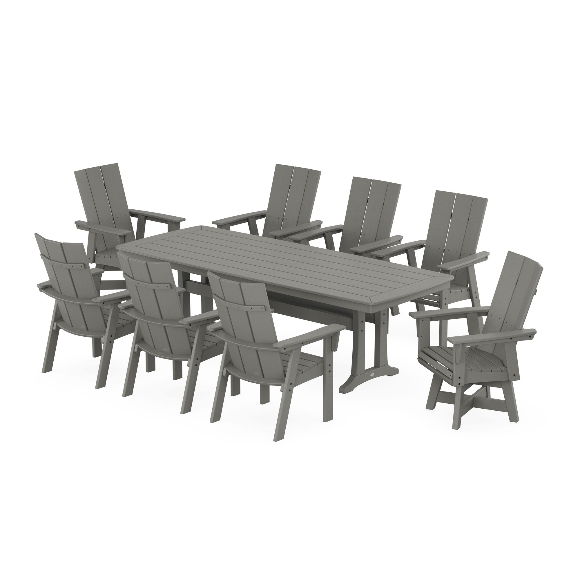  Modern Curveback Adirondack Swivel 9-Piece Dining Set With Trestle Legs 