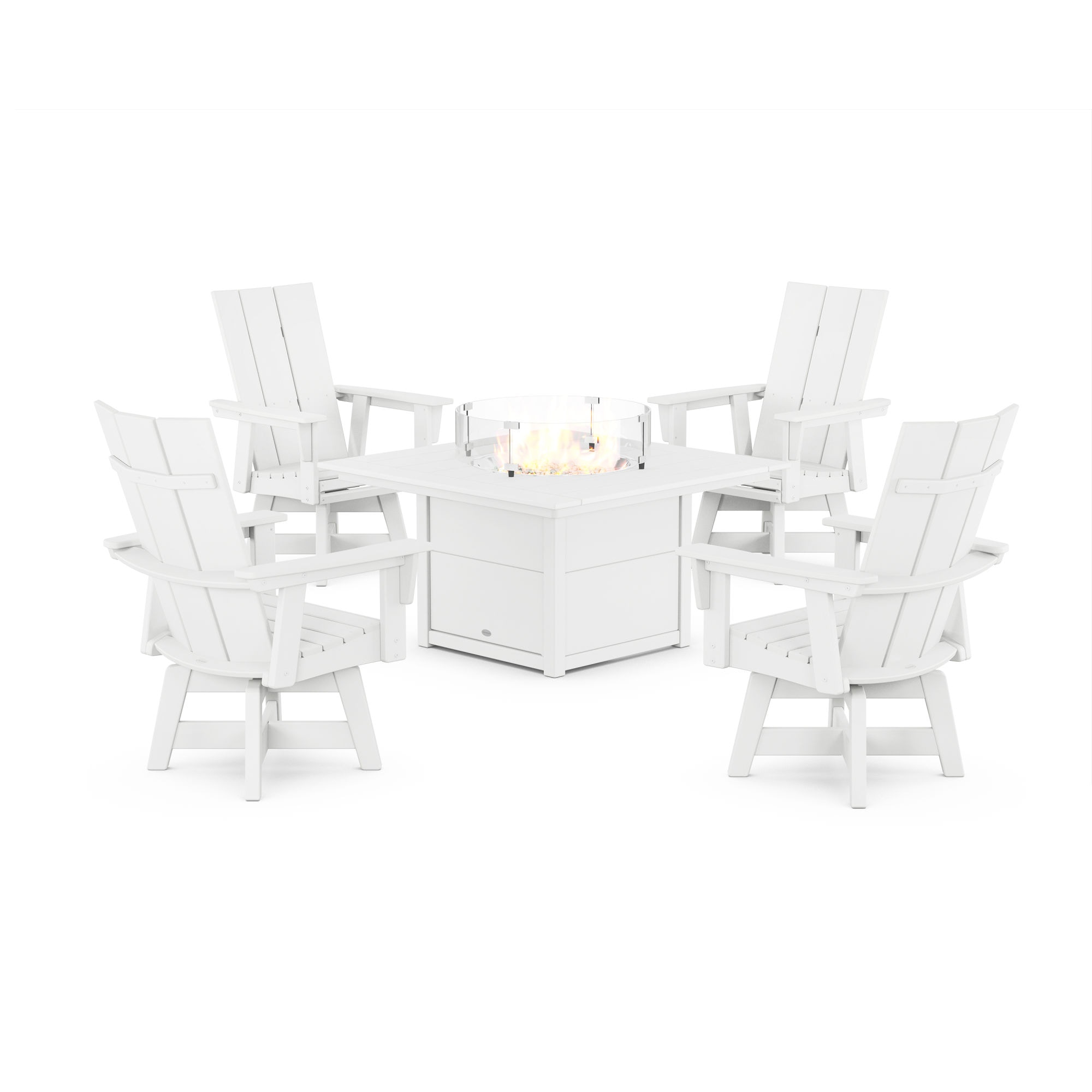  Modern 4-Piece Curveback Upright Adirondack Conversation Set With Fire Pit Table 
