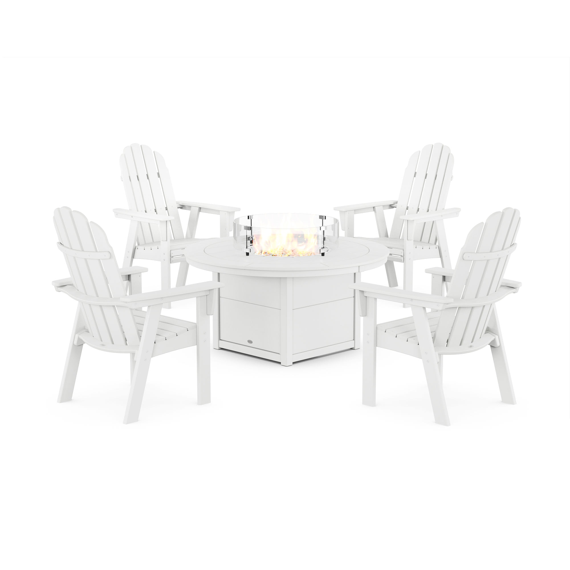  Vineyard 4-Piece Curveback Upright Adirondack Conversation Set With Fire Pit Table 