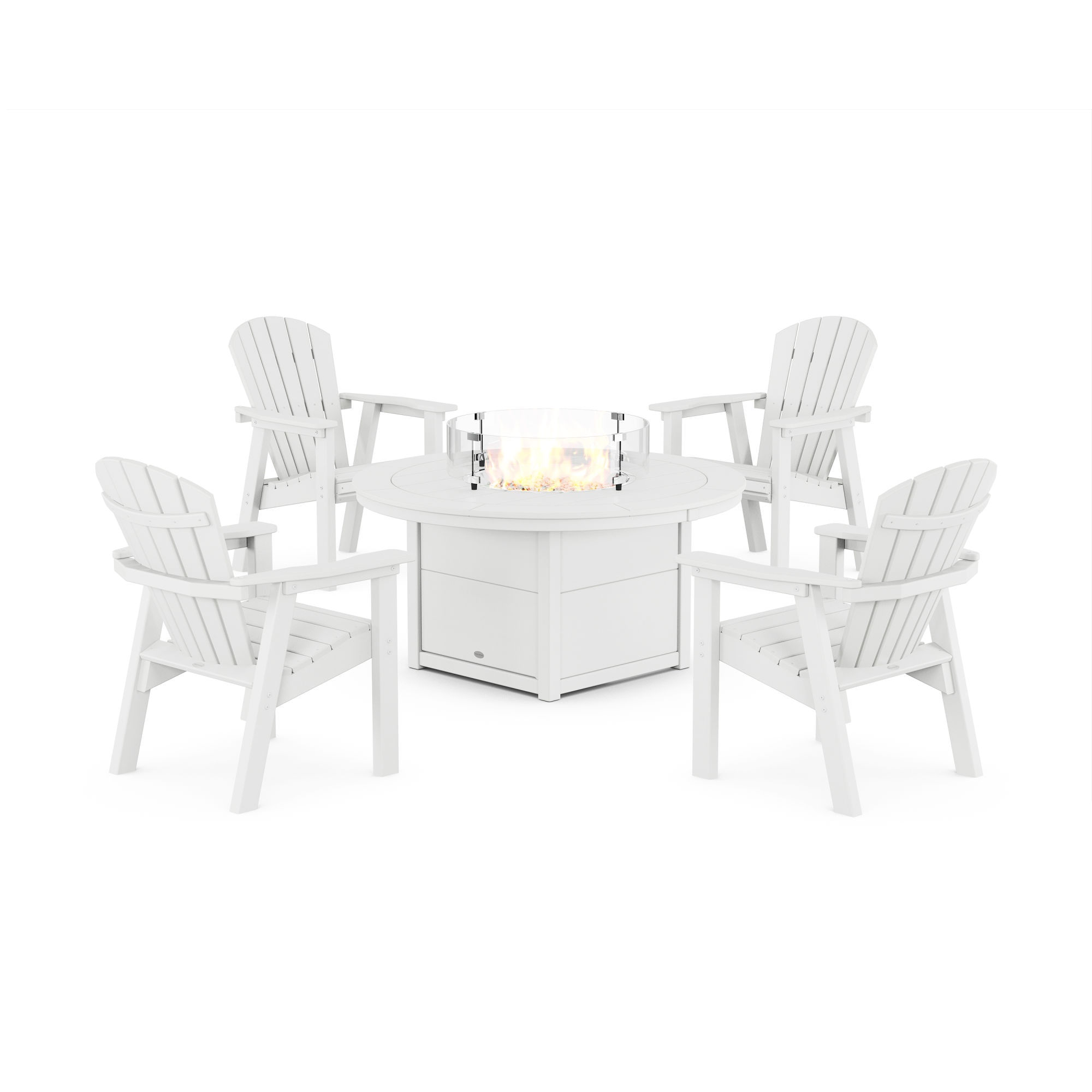  Seashell 4-Piece Upright Adirondack Conversation Set With Fire Pit Table 