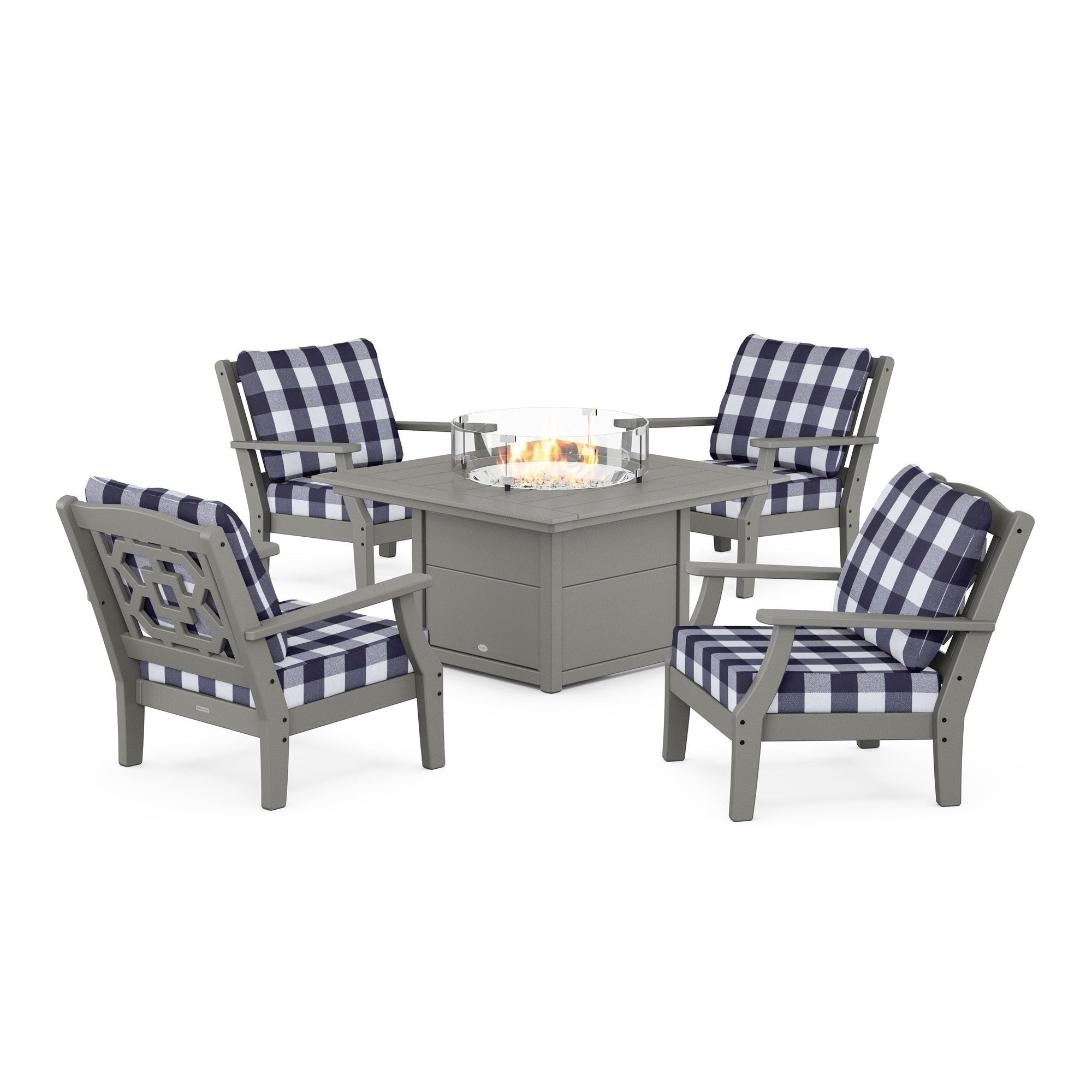  Chinoiserie 5-Piece Deep Seating Set With Fire Pit Table 