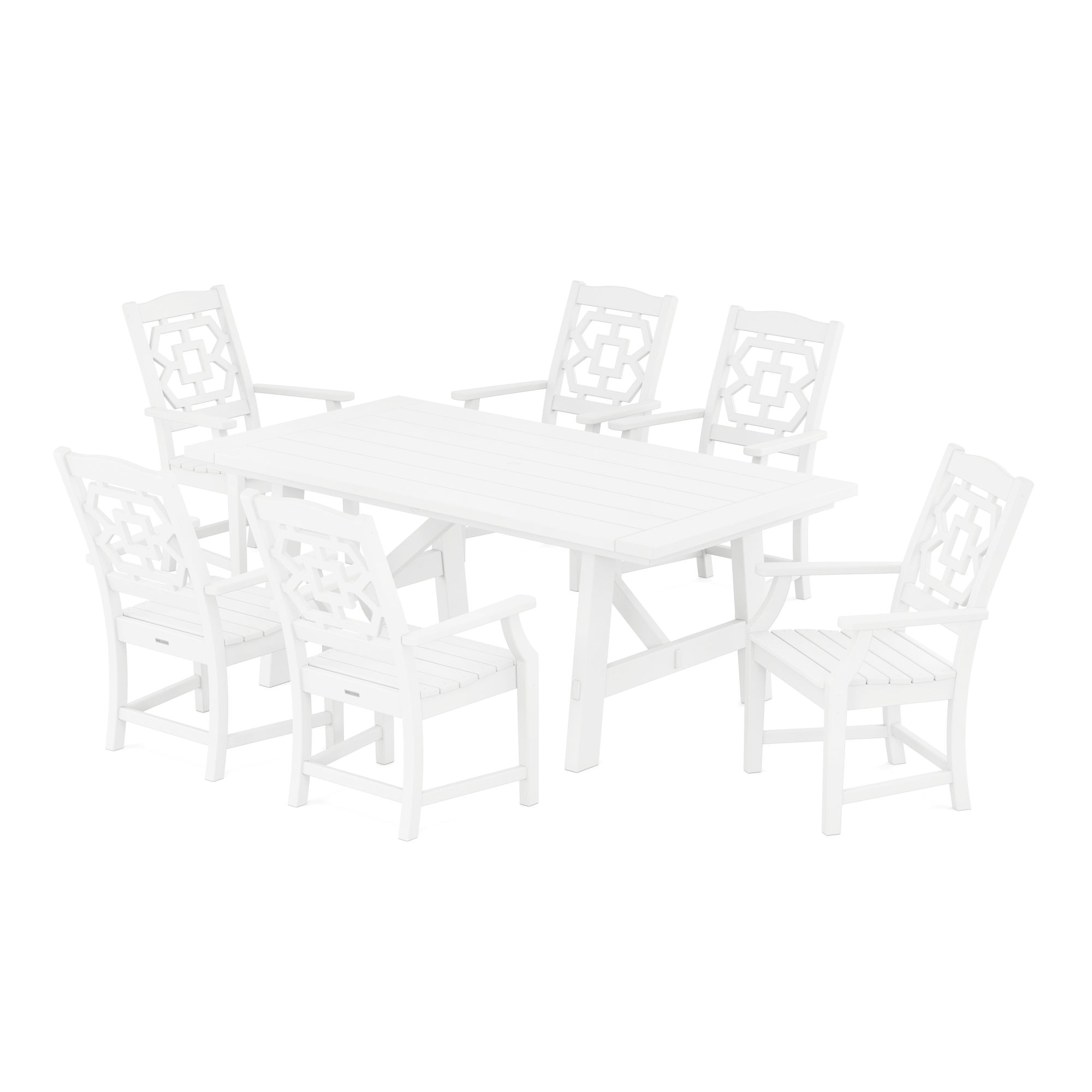  Chinoiserie Arm Chair 7-Piece Rustic Farmhouse Dining Set 