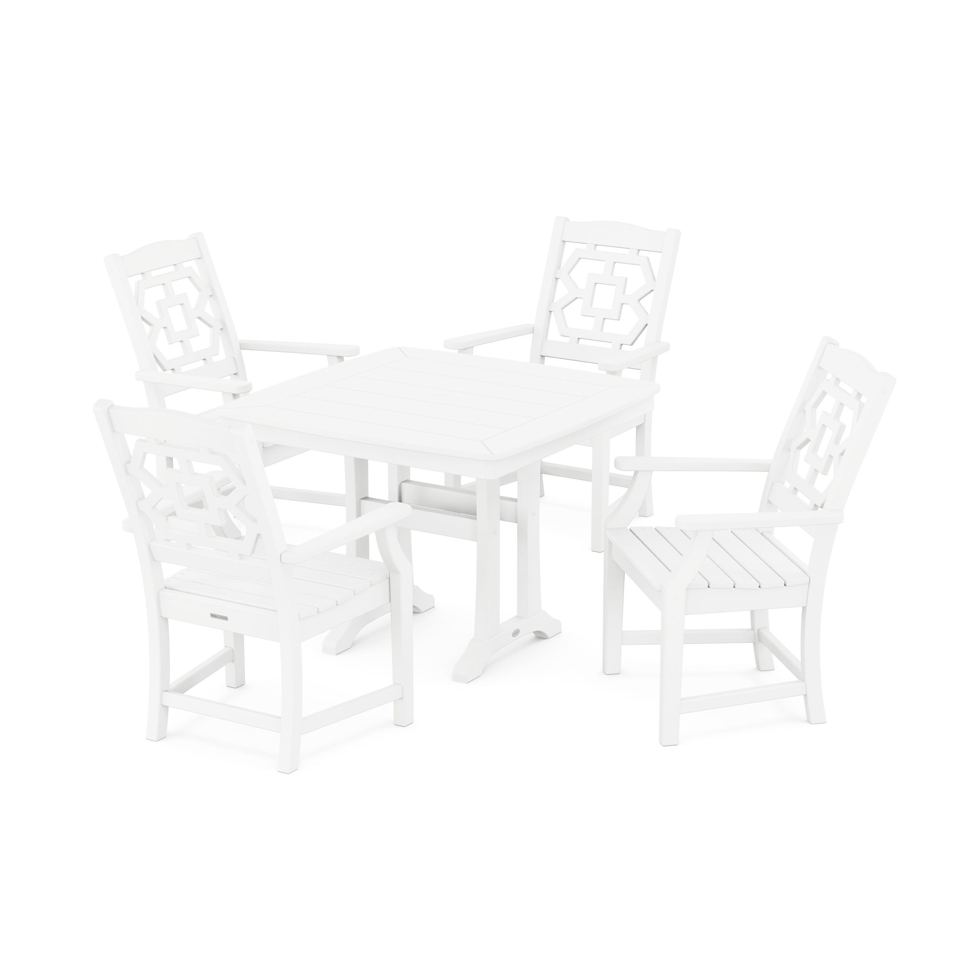  Chinoiserie 5-Piece Dining Set With Trestle Legs 