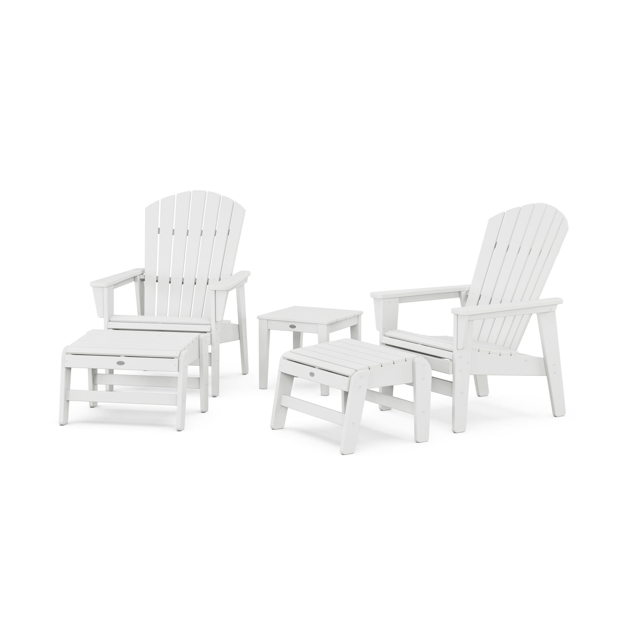  5-Piece Nautical Grand Upright Adirondack Set With Ottomans And Side Table 