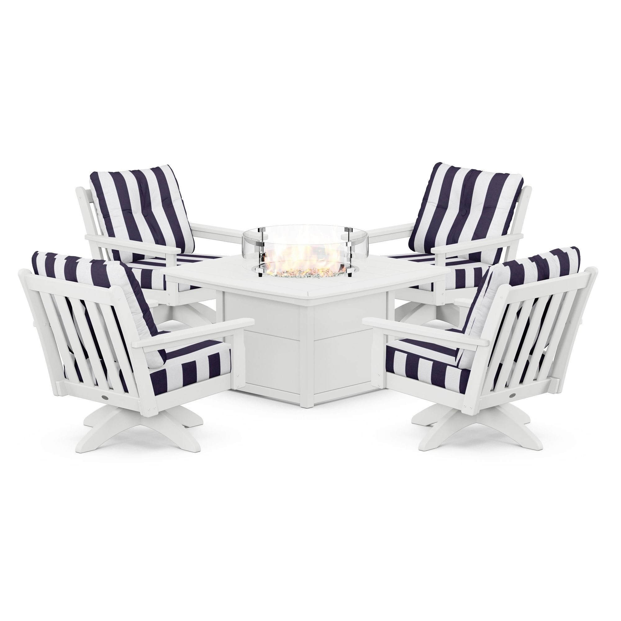  Vineyard 5-Piece Deep Seating Swivel Conversation Set With Fire Pit Table 