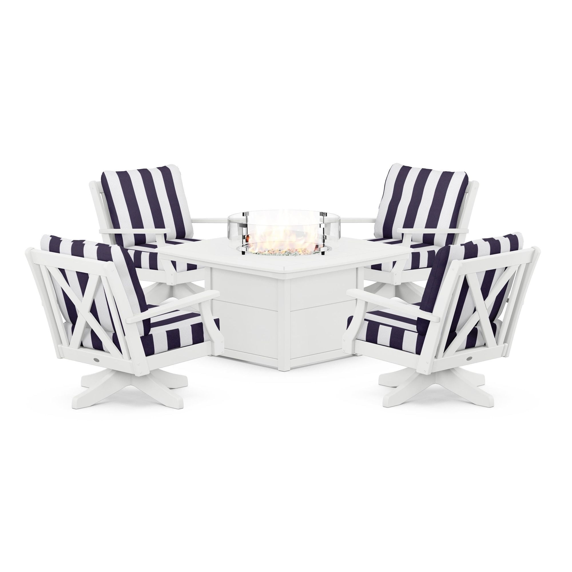  Braxton 5-Piece Deep Seating Swivel Conversation Set With Fire Pit Table 